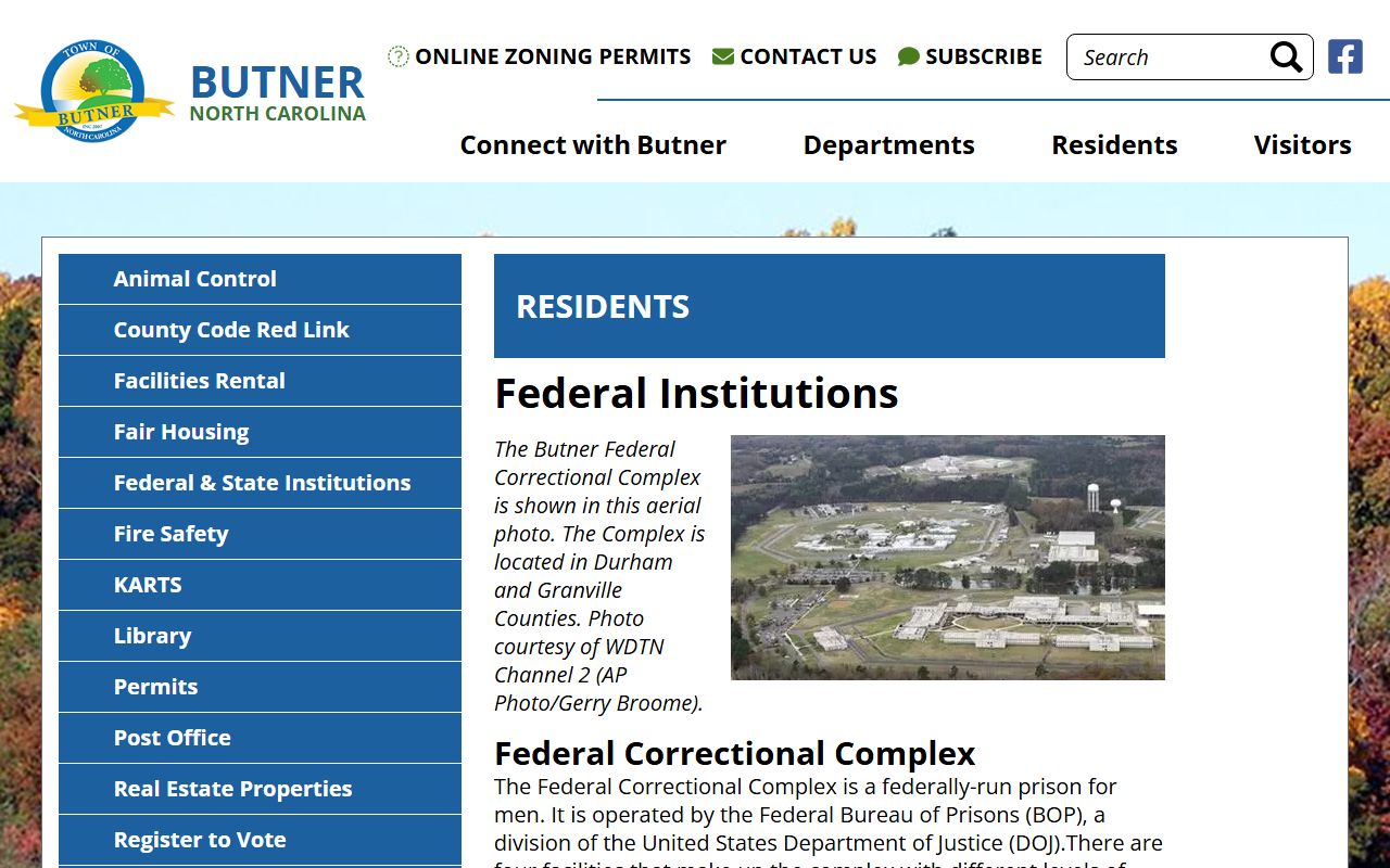 Town of Butner federal institutions page listing Butner prison facilities