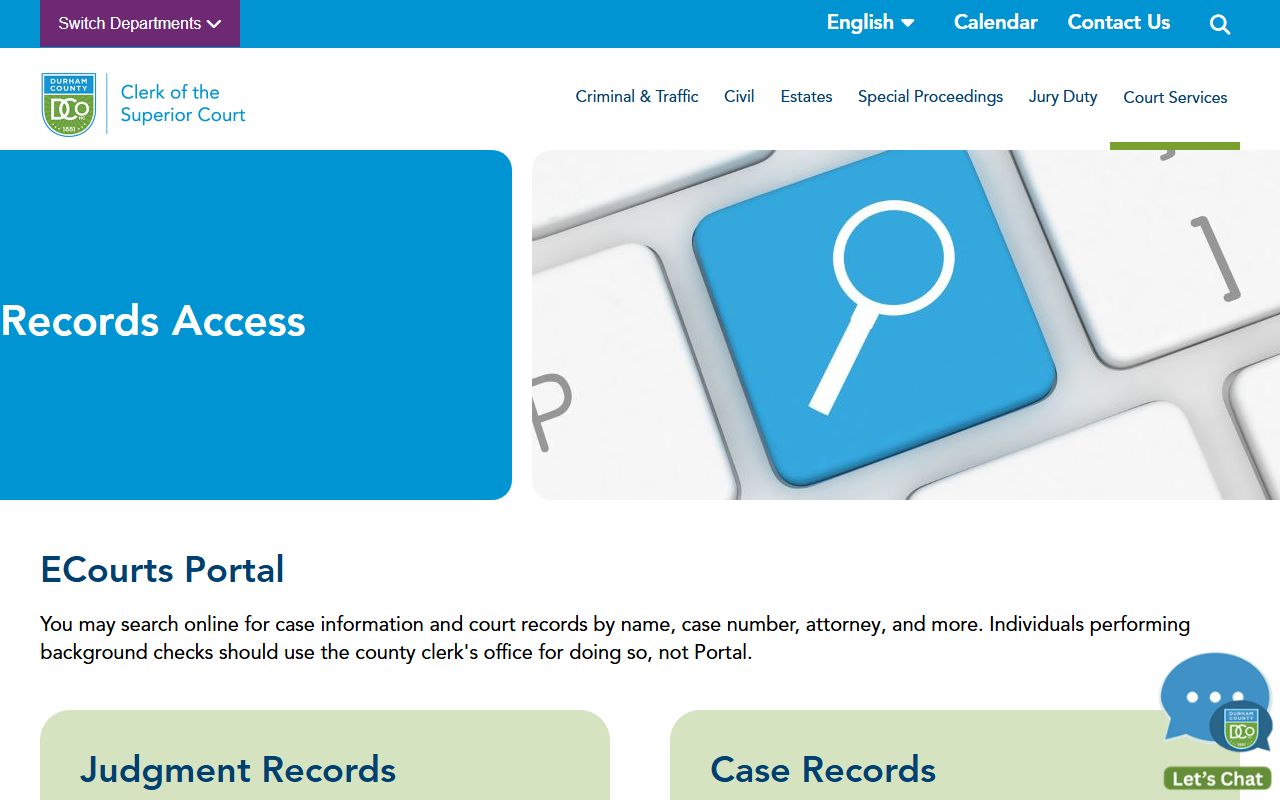 Durham County court records access page after jail arrest